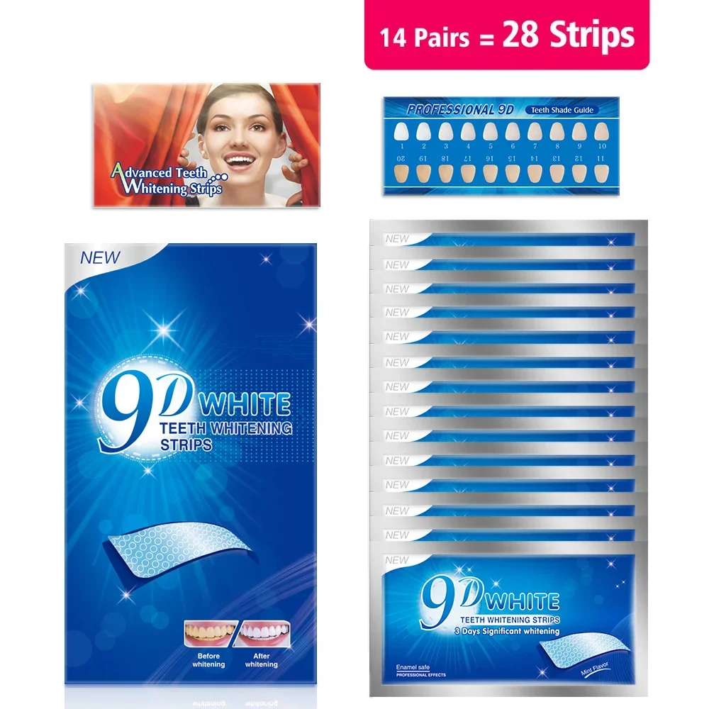 Whitening Strip 3D - Tiras Blanqueadoras de Dientes 3D/5D/9D, Cepillo