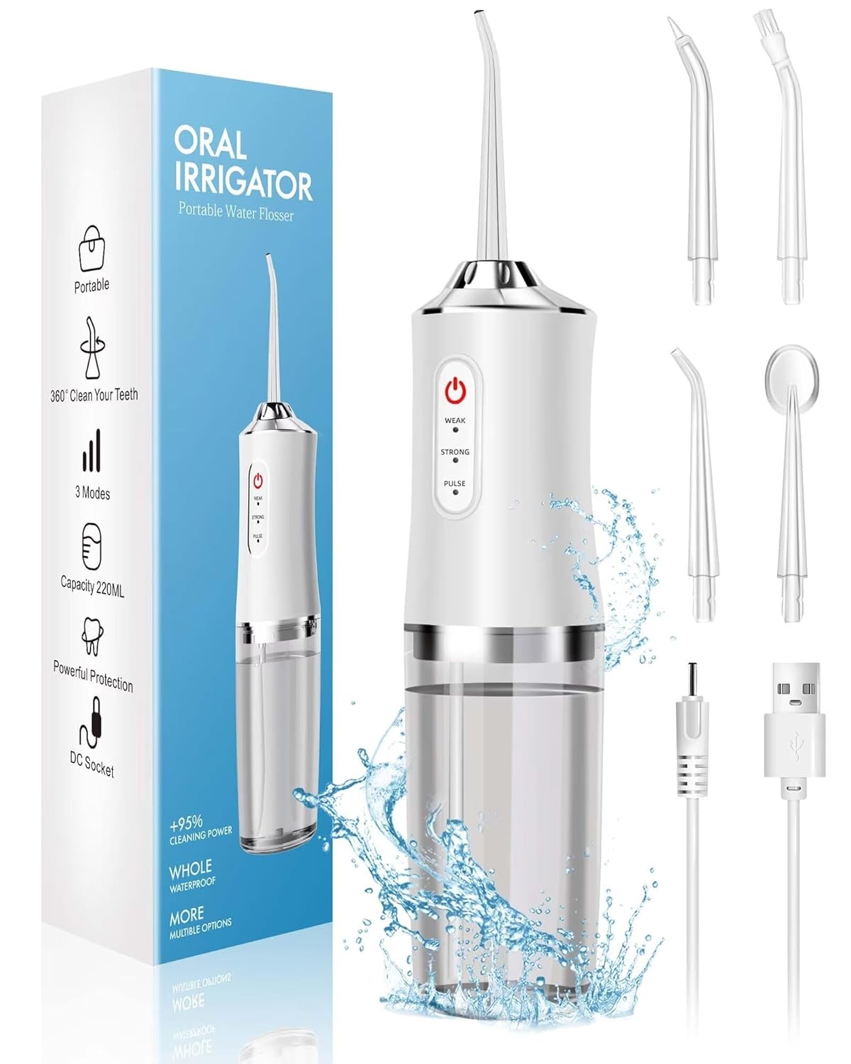 Water Flosser Cordless - Irriga bucal impermeable IPX7, limpiador Dental